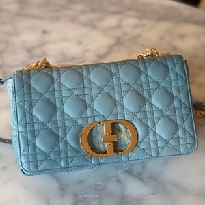 Dior Medium Caro ombré Blue Quilted Designer Shoulder Bag gold hardware new